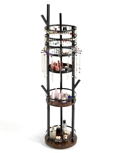 CHARMAID Range-bijoux rotatif sur pied à 360° | Arbre à bijoux de 148,6 cm avec présentoirs à boucles d'oreilles à 3 niveaux