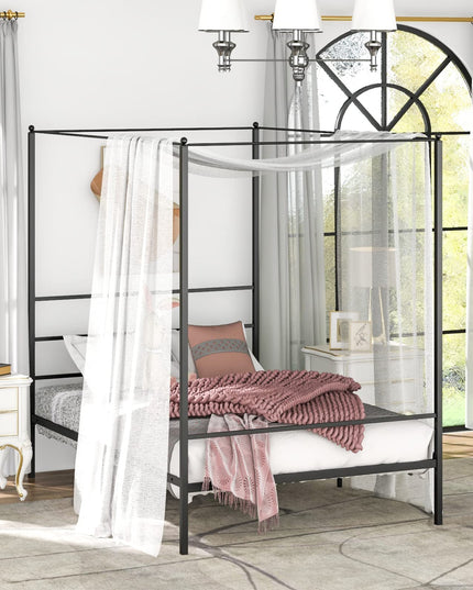 Giantex Full Size Metal Canopy Bed Frame, Modern Platform Bed Frame with 4 Poster & Headboard