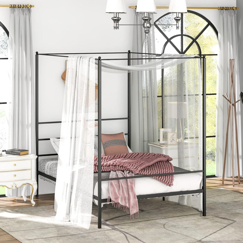 Giantex Full Size Metal Canopy Bed Frame, Modern Platform Bed Frame with 4 Poster & Headboard