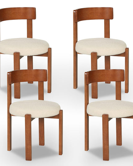 Giantex Wooden Dining Chairs Set of 2/4 Teddy Fleece Upholstered Boucle Kitchen Chair