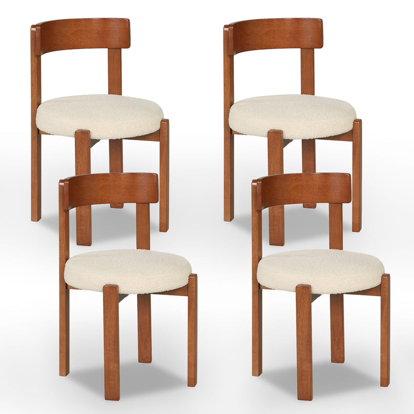 Giantex Wooden Dining Chairs Set of 2/4 Teddy Fleece Upholstered Boucle Kitchen Chair