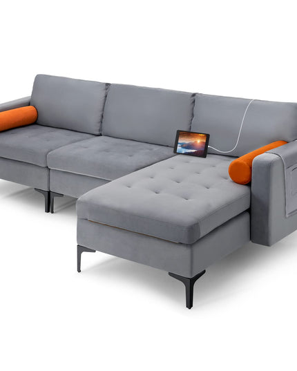 Giantex 97" Large Couch, 3 Seat Sectional Sofa Set, L-Shaped Modular Sleeper with Chaise Lounge & USB Port & Socket