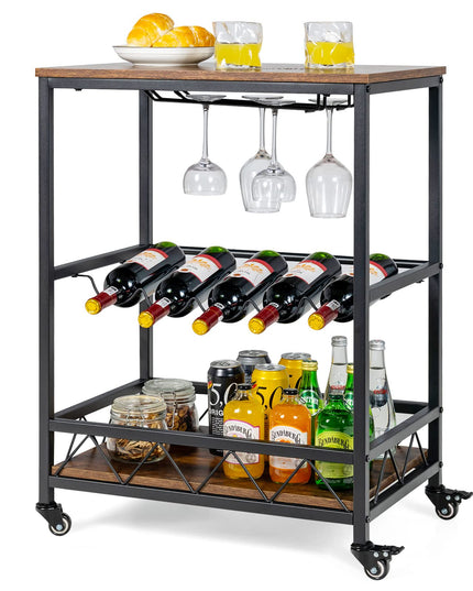 3-Tier Rolling Kitchen Island Cart Industrial Style Trolley Serving Cart