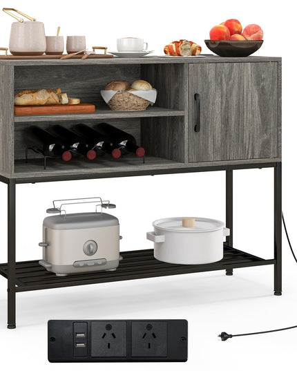 Giantex Buffet Cabinet with Power Outlets & USB Ports, Wood Coffee Bar Cabinet
