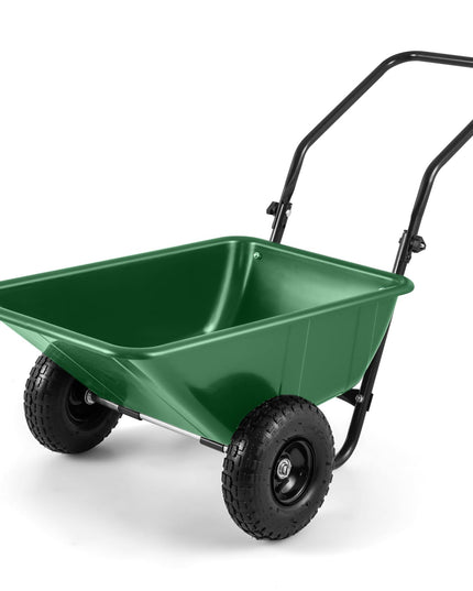 Giantex Dual-Wheel Wheelbarrow, Heavy-Duty Garden Utility Cart with Built-in Stand, Pneumatic Tires, 330 Lbs Capacity, Foldable Handle