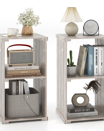 Giantex 2-Cube Bookcase Set of 1/2, 3-Tier Paulownia Wood Cubic Organizer w/Open Back