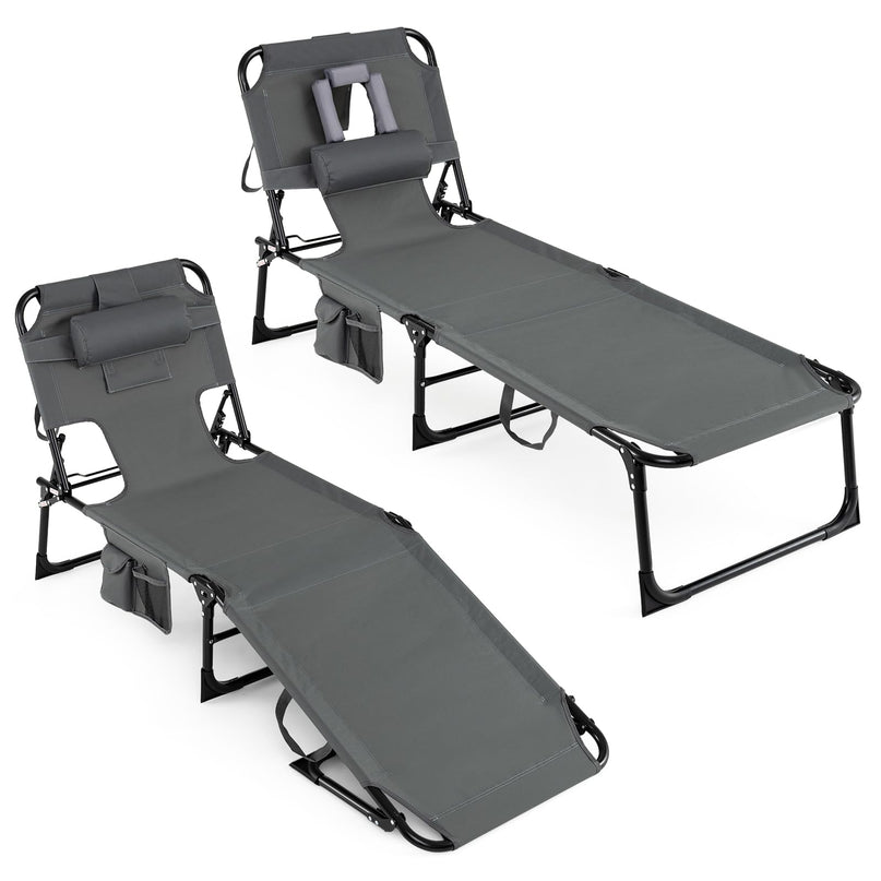 (下架）Giantex Tanning Chair Folding Beach Chair w/Face Arm Hole, Washable Pillow, Pocket