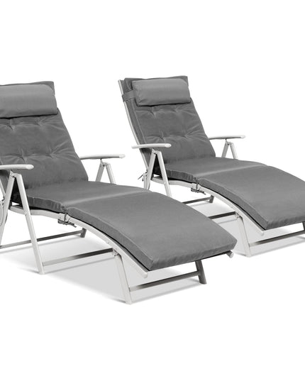 Pool Folding Reclining Beach Chair W/Removable Cushion&Headrest Pillow