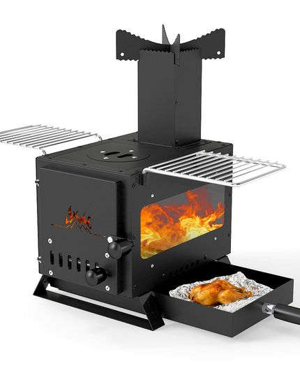 Giantex Hot Tent Stove with 3 Cooking Positions Anti-scalding Door Handle & 2 Grills