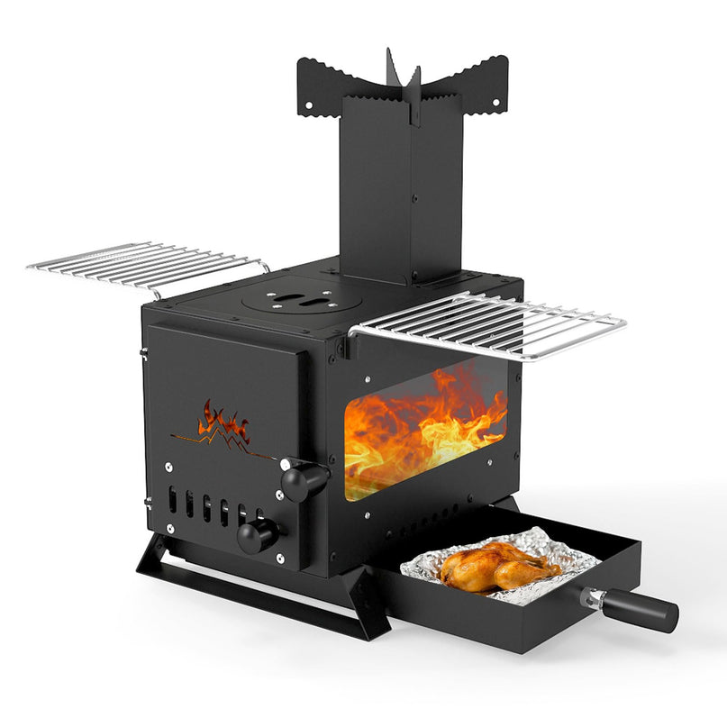 Giantex Hot Tent Stove with 3 Cooking Positions Anti-scalding Door Handle & 2 Grills