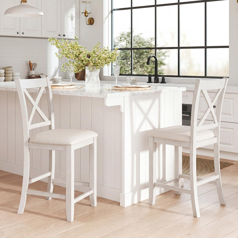 Giantex 24" Bar Stools Set of 1/2 Farmhouse Counter Height Barstools w/Footrest
