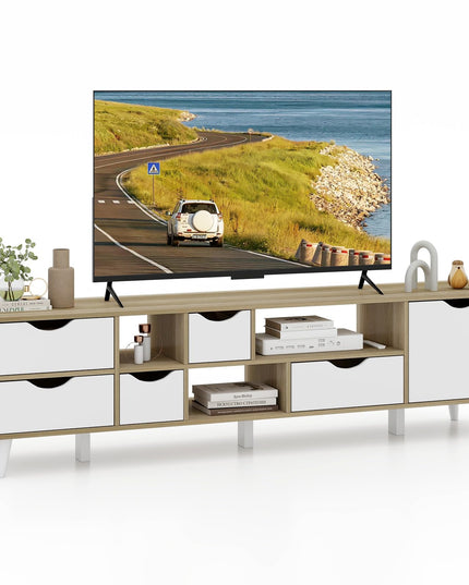 Giantex TV Stand for TVs up to 65”, Entertainment Center with 5 Drawers, 1 Cabinet, Television Stands for Bedroom, Oak