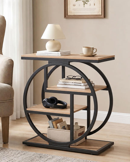 GIANTEX 4-Tier Narrow End Table with Storage & Geometric Metal Frame (1/2)
