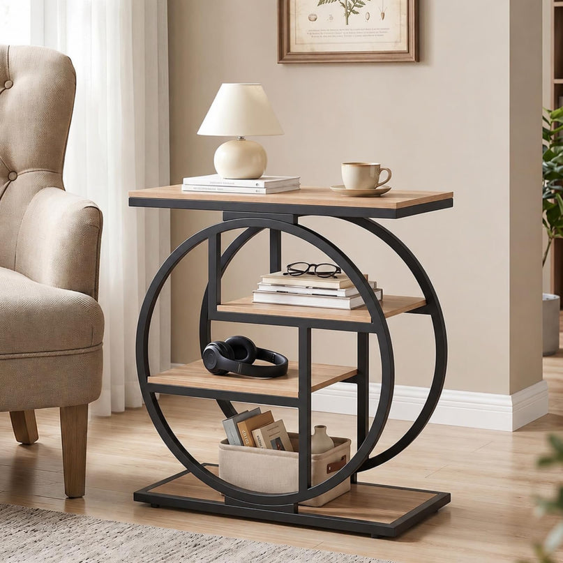 GIANTEX 4-Tier Narrow End Table with Storage & Geometric Metal Frame (1/2)