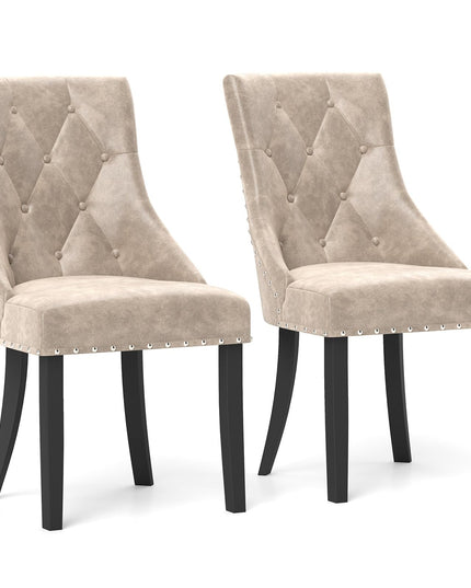 Giantex Upholstered Dining Chairs Set of 2/4, Tufted Wingback Kitchen Chairs w/Solid Wood Legs, Padded Seat