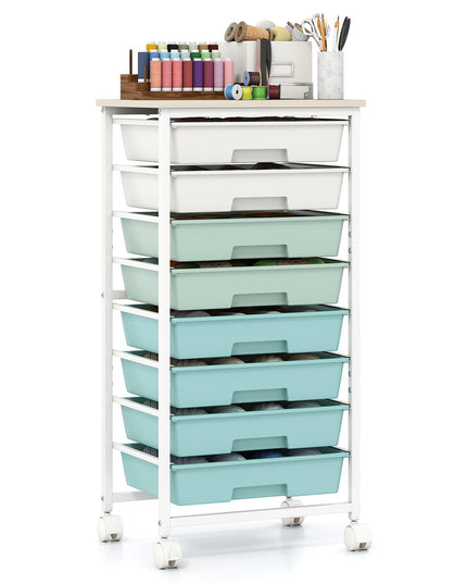 Giantex 8 Drawers Rolling Cart with Wheels Wood Top Sturdy Frame