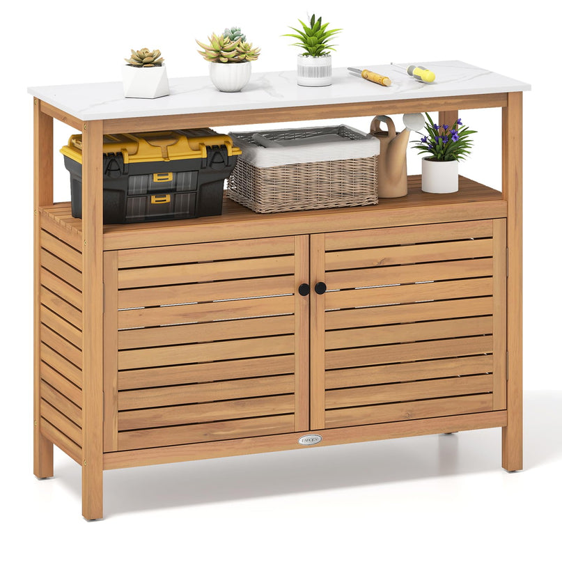 Giantex Établi de jardinage extérieur en bois d'acacia Grande station de travail pour semis