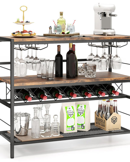 Giantex 4-Tier Wine Rack Table - 7-Bottle Wine Bar Cabinet w/ 4 Wine Racks & 16 Glasses Holder