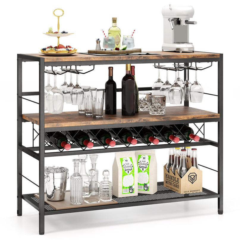 Giantex 4-Tier Wine Rack Table - 7-Bottle Wine Bar Cabinet w/ 4 Wine Racks & 16 Glasses Holder