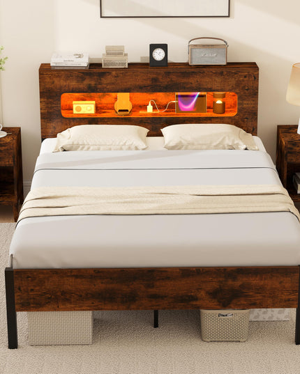 Cadre de lit double Giantex avec lumières LED et station de recharge