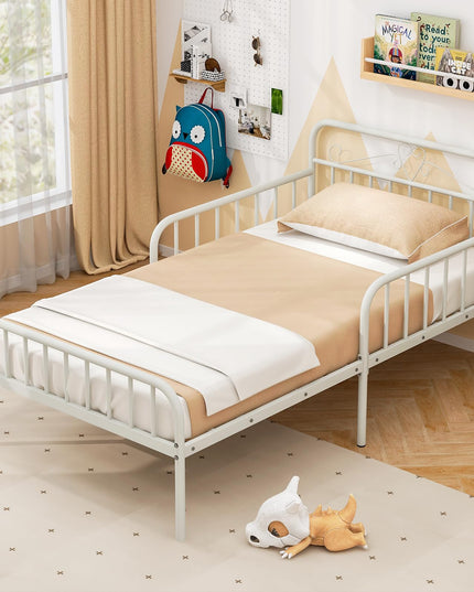 Giantex Metal Twin Bed Frames for Kids, Heavy Duty Metal Platform Bed Frame with Headboard & Safety Guardrails