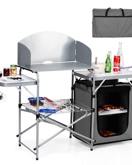 Giantex Folding Grill Table with 26'' Tabletop and Detachable Windscreen