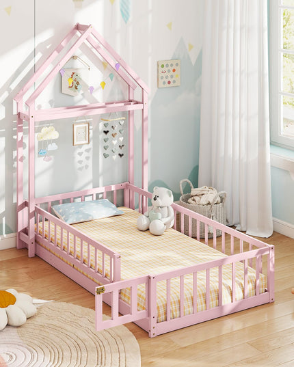 Giantex Twin House Floor Bed for Kids for Girls or Boys