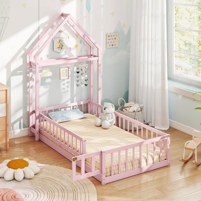 Giantex Twin House Floor Bed for Kids for Girls or Boys