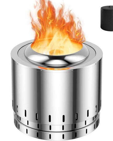 Giantex Smokeless Fire Pit for Outside - 19.5 Inch Stainless Steel Wood Burning Firepit with Protective Cover