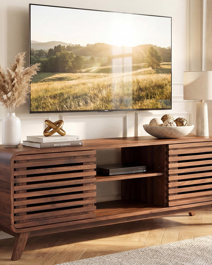 GIANTEX Mid Century Modern TV Stand for 65 inch TV with Grille Doors