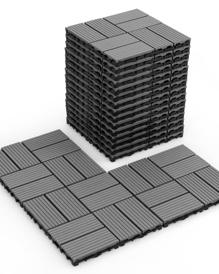 Giantex 18/36 PCS Interlocking Deck Tiles - 12" x 12" Composite Decking Boards Waterproof All Weather