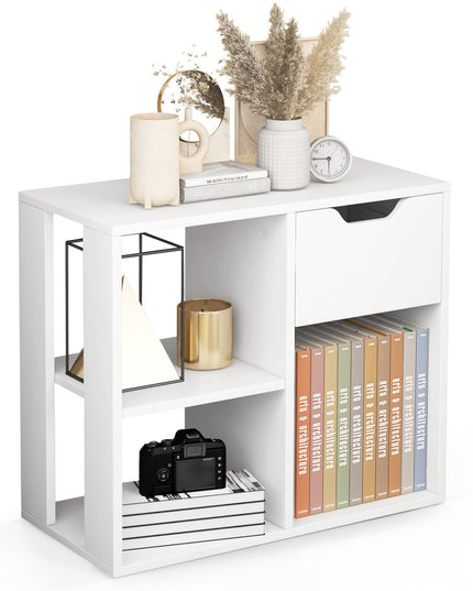 Giantex 3 Cube Bookcase with Drawer, 2 Tier Bookshelf for Small Space, Modern Freestandin