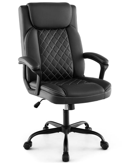 Giantex Executive Office Chair, Leather Like Desk Chair with Thick Headrest Cushion & Padded Armrests, Black