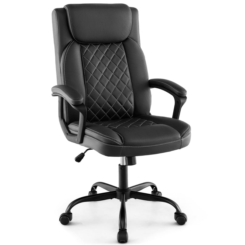 Giantex Executive Office Chair, Leather Like Desk Chair with Thick Headrest Cushion & Padded Armrests, Black