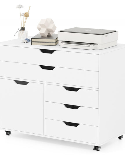 Giantex File Cabinet, Rolling Lateral Filing Cabinet with 2 Large Drawers, 3 Small Drawers