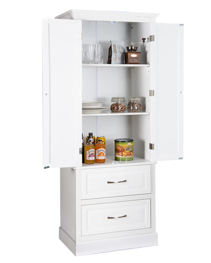 Giantex Kitchen Pantry Cabinet - 62” Floor Storage Cabinet with 2 Large Drawers(White)