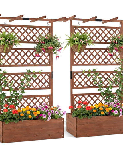 Giantex Raised Garden Bed with Trellis 1/2 Pack 72'' Wooden Planter Box(60"Lx22”Wx 72"H)