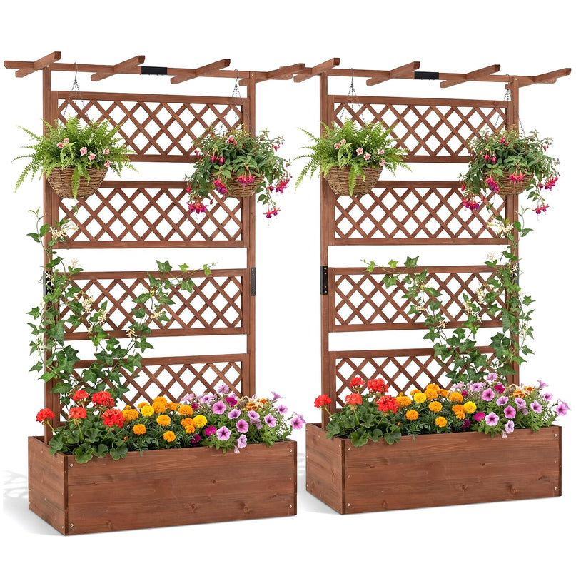 Giantex Raised Garden Bed with Trellis 1/2 Pack 72'' Wooden Planter Box(60"Lx22”Wx 72"H)