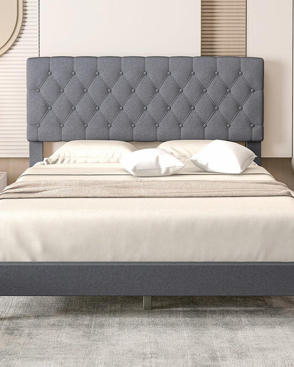 Giantex Queen Bed Frame, Upholstered Platform Bed with Button Tufted Headboard and Solid Wooden Slats Support