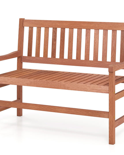 GIANTEX 44 Inch Solid Wood Patio Bench with Slatted Backrest & Armrests for Porch