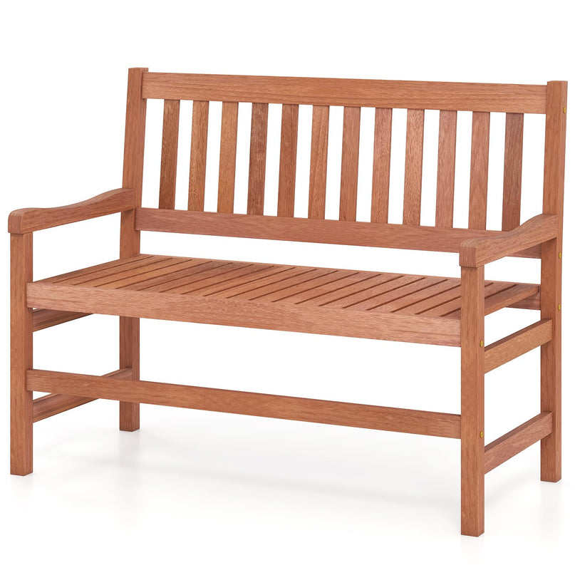 GIANTEX 44 Inch Solid Wood Patio Bench with Slatted Backrest & Armrests for Porch