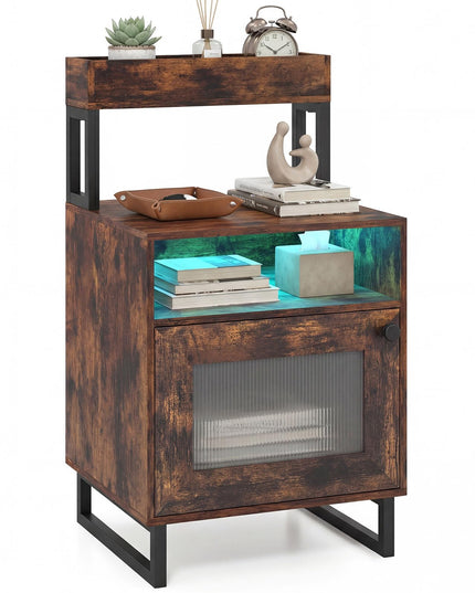 Giantex Night Stand with LED Lights | Tall Sofa Side Couch End Table w/Top Tray (1/2)