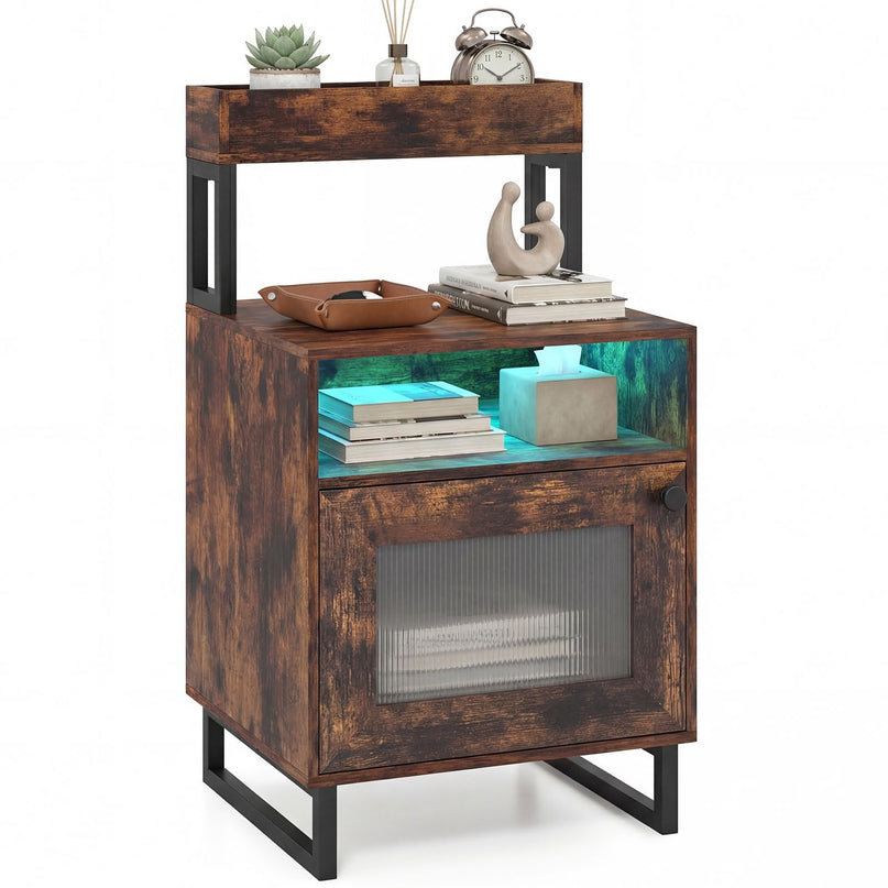 Giantex Night Stand with LED Lights | Tall Sofa Side Couch End Table w/Top Tray (1/2)