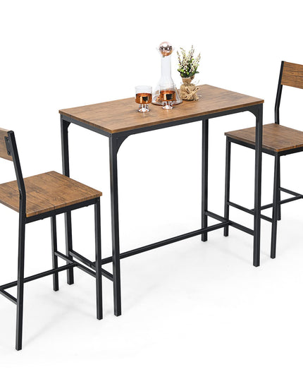 Giantex 3 Piece Pub Table Set, Bar Table and Chairs Set of 2, Rustic Brown