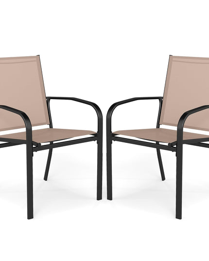 Giantex Stackable All Weather Outdoor Dining Chairs with Breathable Backrest & Wide Seat