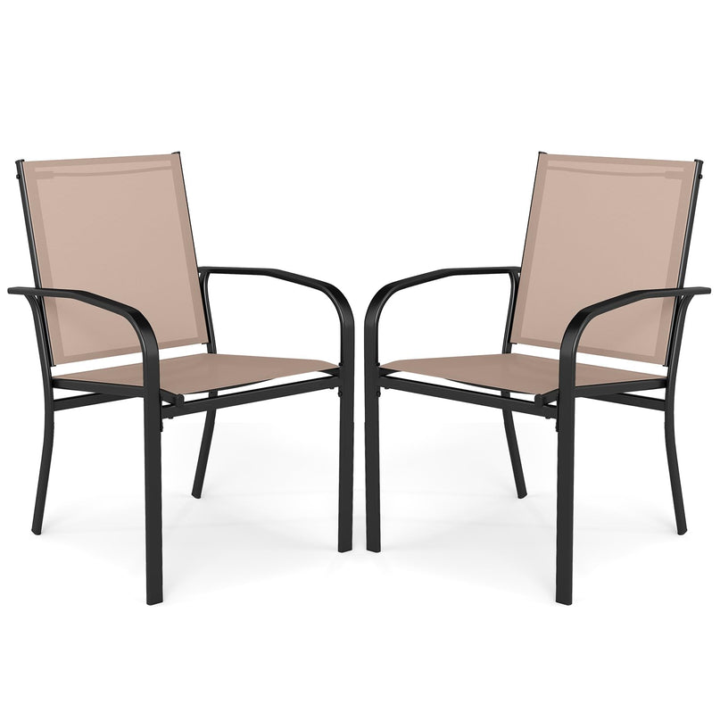 Giantex Stackable All Weather Outdoor Dining Chairs with Breathable Backrest & Wide Seat