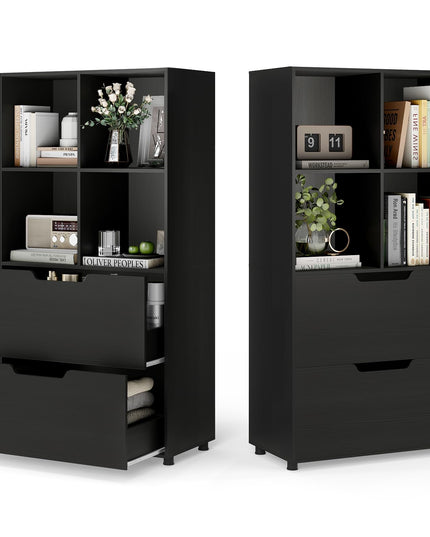 Giantex Étagère avec 4 Cubes et 2 Tiroirs, Bibliothèque de Sol de 51" de Haut