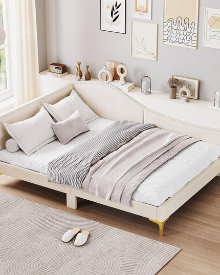 Giantex Upholstered Daybed, Rivet-Tufted Platform Bed with Headboard