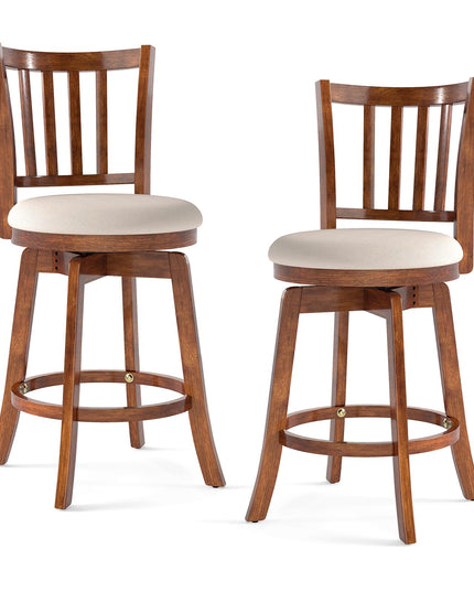 Giantex 25" Counter Height Stools with Rubber Wood Legs & Footrest & Upholstered Seat