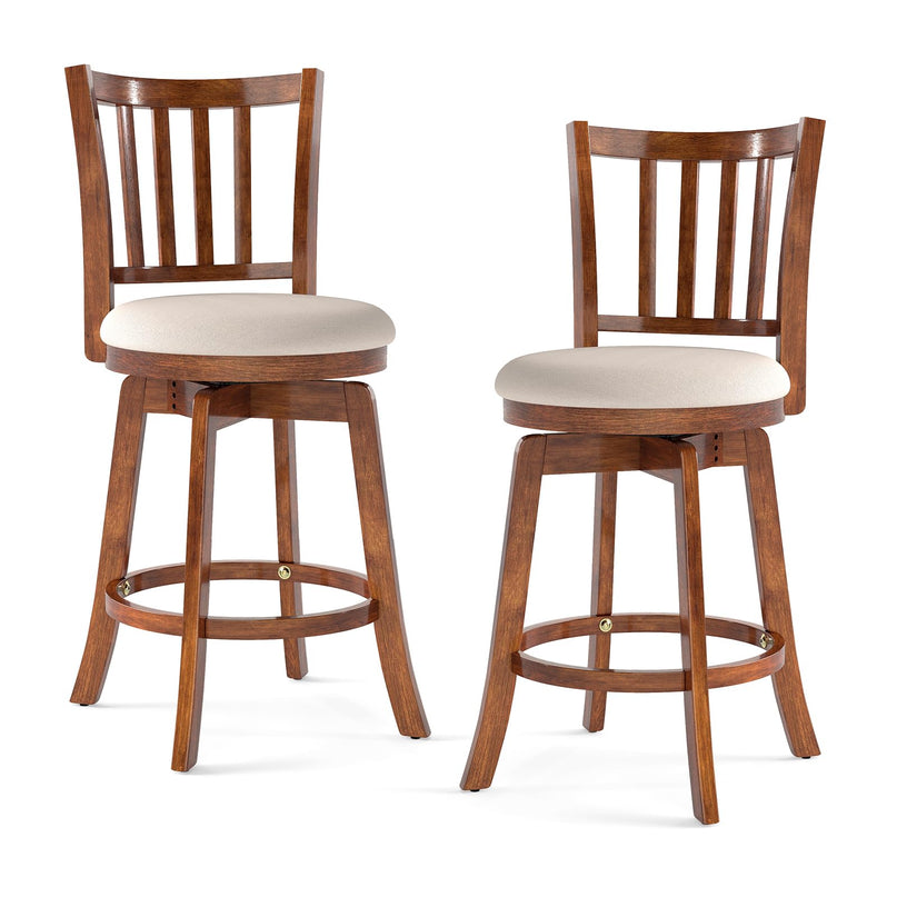 Tabourets de bar Giantex 63,5 cm avec pieds en bois d'hévéa, repose-pieds et assise rembourrée